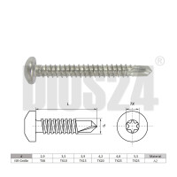 Bohrschrauben mit Linsenkopf 3,9 x 16 mm aus Edelstahl V2A Form M DIN 7504 - Torx (TX15)