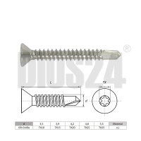 Bohrschrauben mit Senkkopf mm aus Edelstahl V2A Form O...