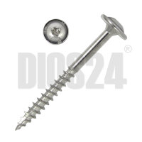 Tellerkopf-Holzbauschraube mit Schneidkerbe 5,0 x 40 mm aus Edelstahl V2A von oben mit technischer Skizze und Wasserzeichen