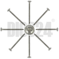 Spanplattenschrauben mit Rundkopf und Vollgewinde 3,5 x 20 mm aus Edelstahl V2A von oben in einfacher Sternenformation mit Wasserzeichen