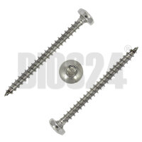 Zwei übereinanderliegende Spanplattenschrauben mit Rundkopf und Vollgewinde 3,5 x 50 mm aus Edelstahl V2A von oben mit Wasserzeichen